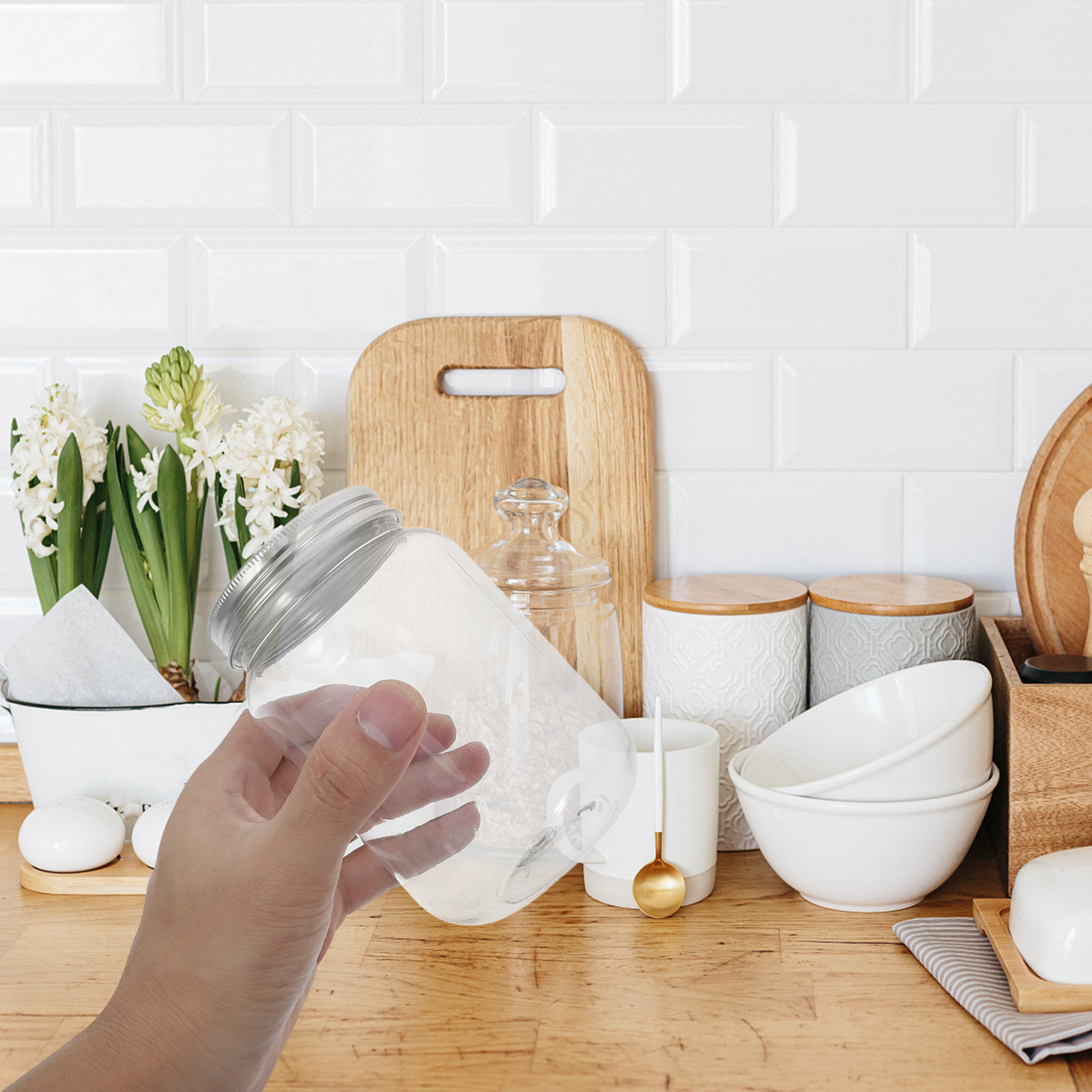 Food Storage With Lids - 4 szt. Przezroczyste plastikowe słoiki z