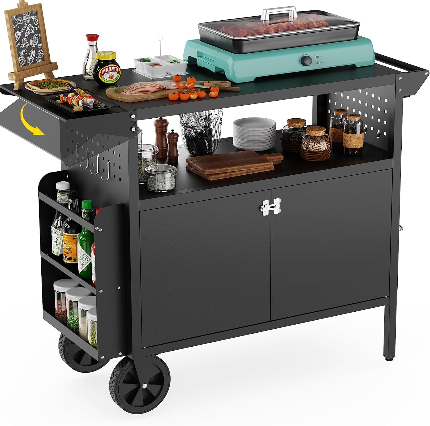 Food Storage Table - Wózek-grill zewnętrzny ze stołem i schowkiem,