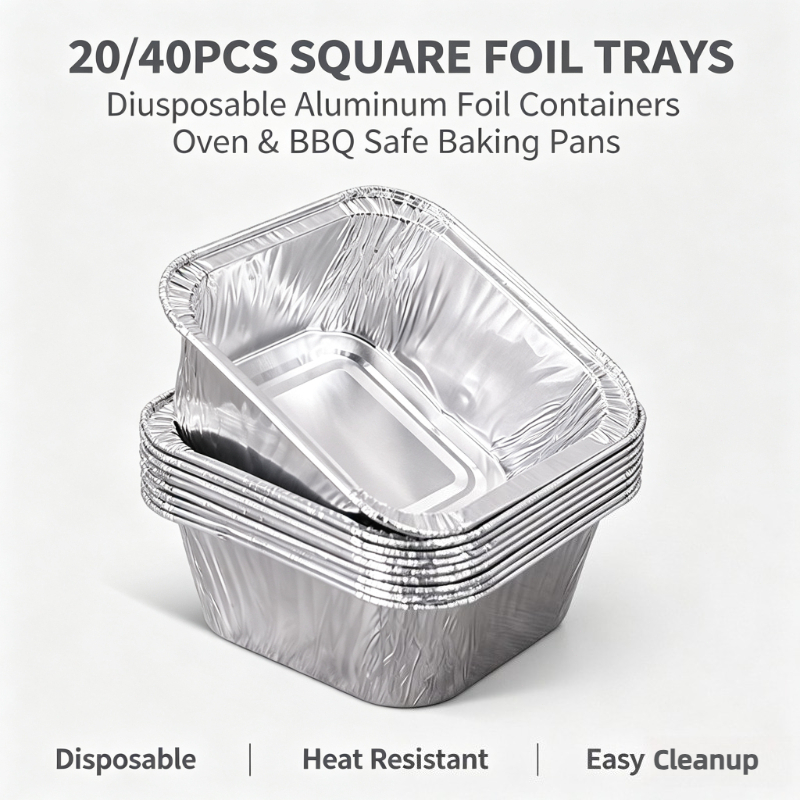 Food Storage Aluminum Containers - 20/40 szt. Kwadratowe jednorazowe tacki z