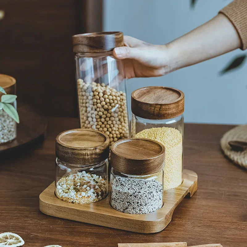 Food Storage With Glass Lids - Drewniana pokrywa dozownik do pojemników z